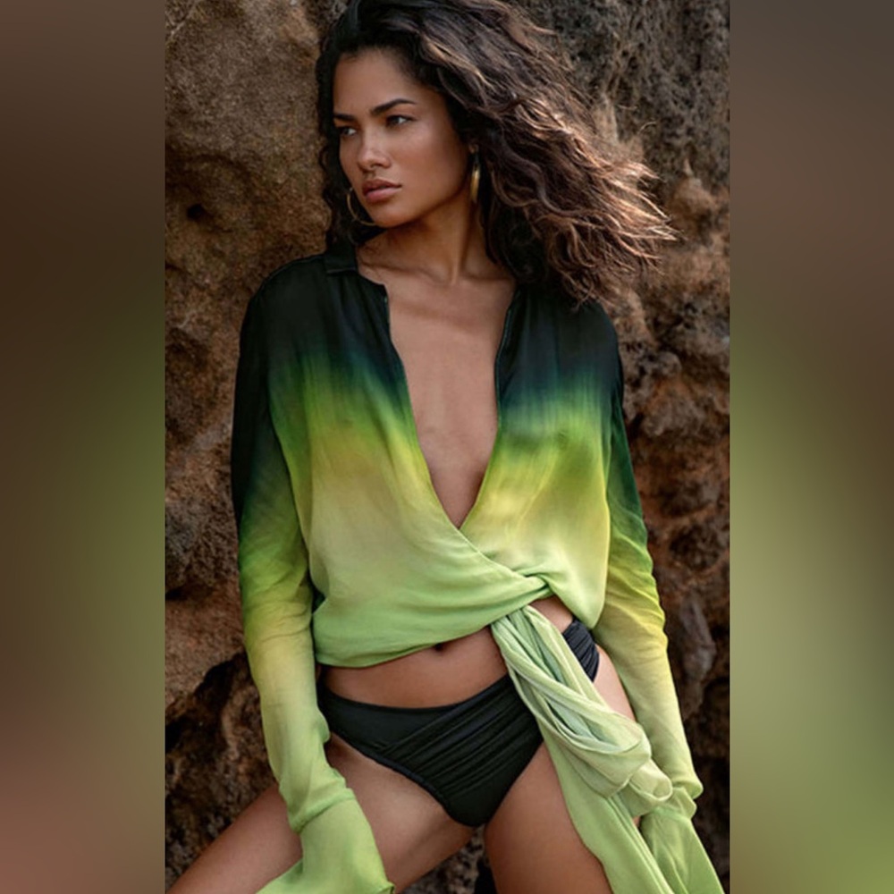 Rat & Boa Green Ombre Tie-Front Top